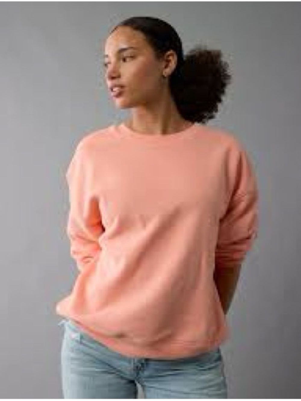 American Eagle Relaxed Crew Neck Sweatshirt Peach Coral